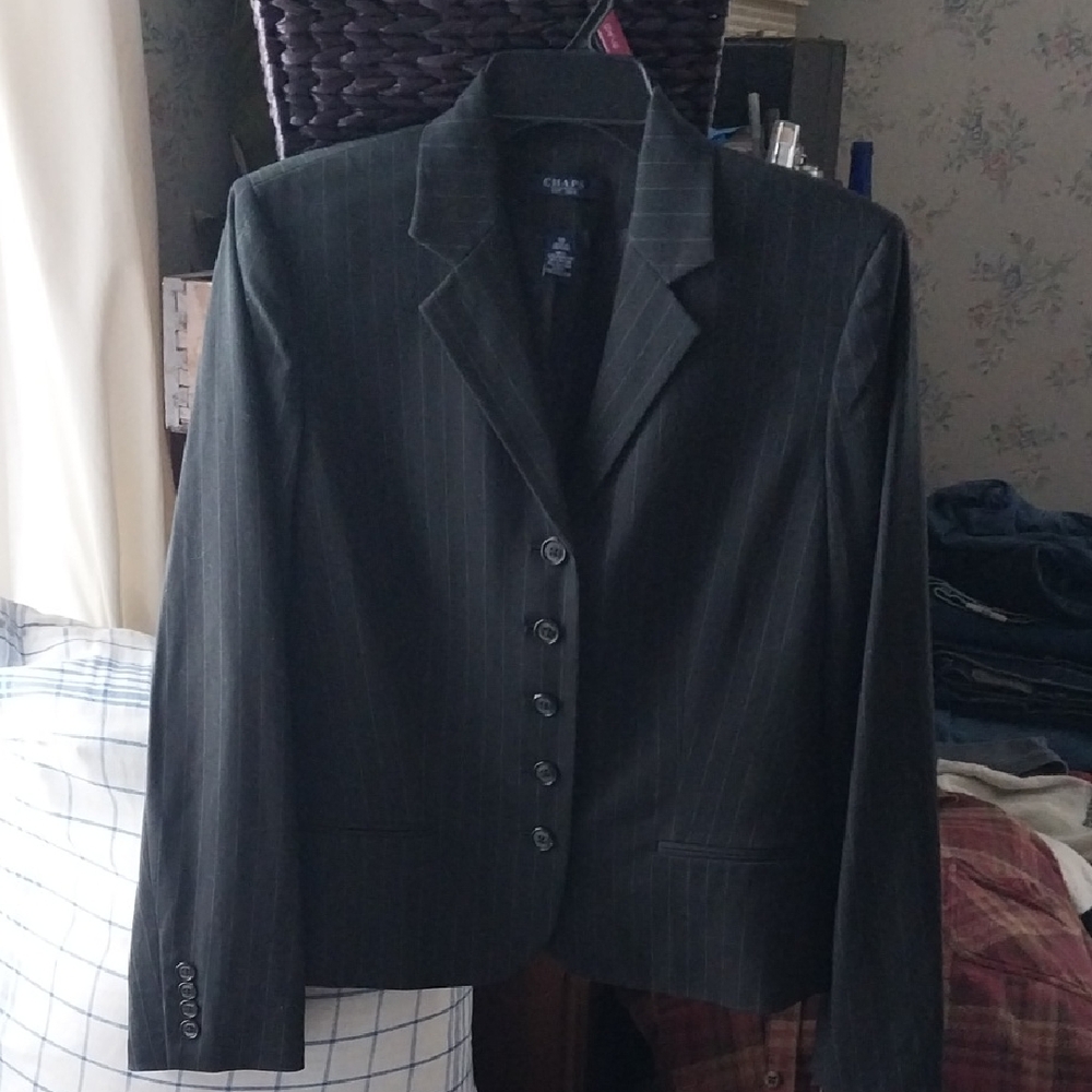Chaps Women's Charcol Gray Pinstripe Blazer